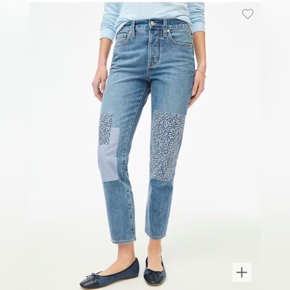 J Crew Slim Boyfriend Jeans Patchwork Distressed Medium Wash Size 26